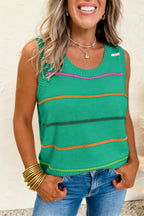 White Stripe Round Neck Knitted Sweater Tank