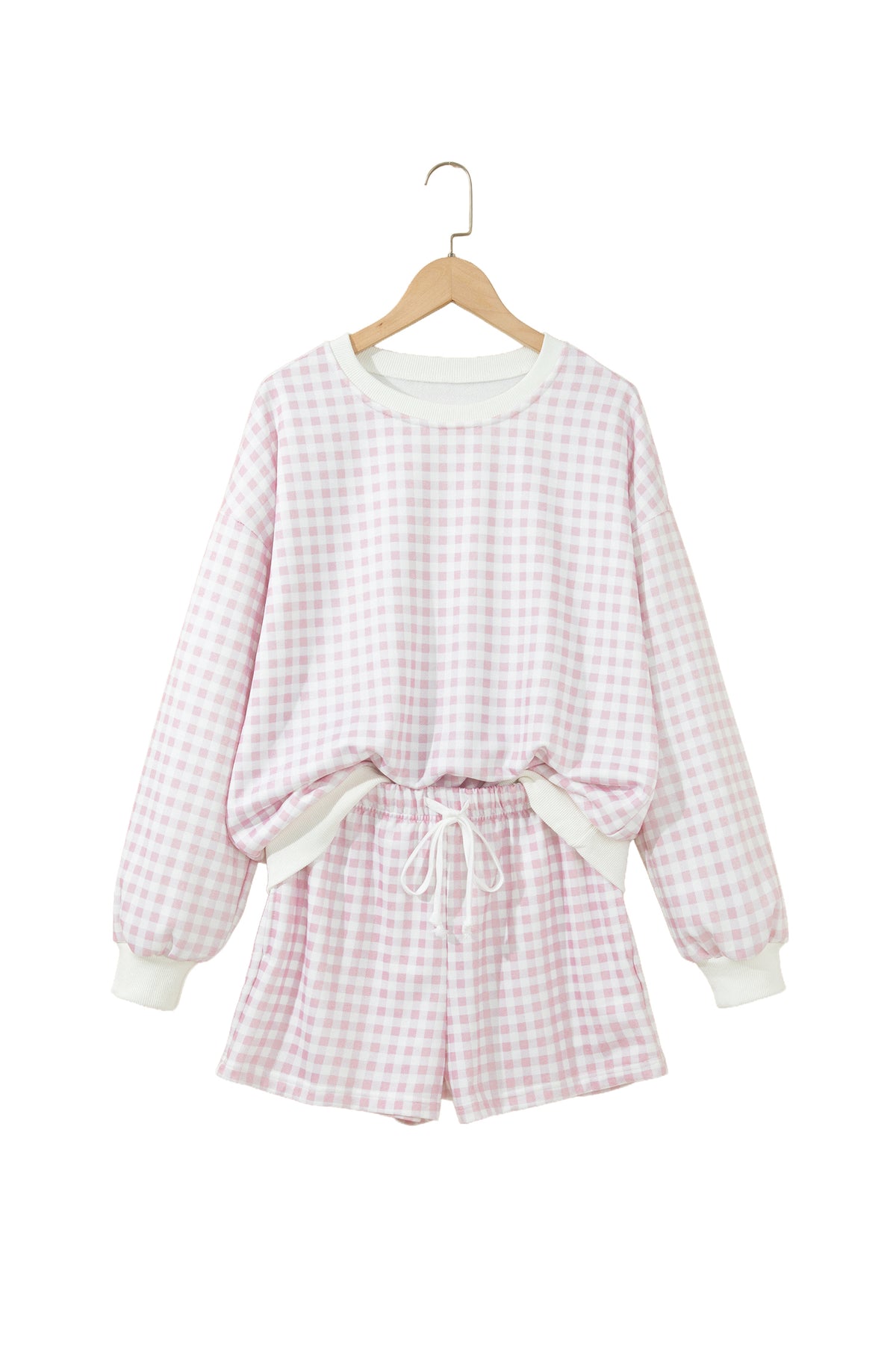 Yellow Plaid Baggy Pullover Drawstring Casual Shorts 2pcs Outfit