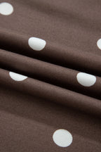 Brown Polka Dot Ribbed Trim Long Sleeve Top Casual Short Set