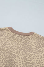 Khaki Leopard Star Print Long Sleeve Loose Casual Two Piece Pants Set
