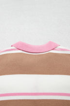 Pink Stripe Striped Colorblock V Neck Long Sleeve Tunic Sweater