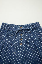 Sky Blue Polka Dot Print Button Pleated Detail Wide Leg Jeans