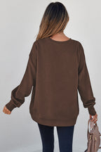 Jungle Green Solid Color Textured Round Neck Drop Shoulder Pullover Sweatshirt