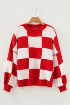 Orange Checkered Bishop Sleeve Sweater