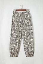Brown Leopard Print Rainbow Striped Detail Buttoned Loose Jogger Jeans