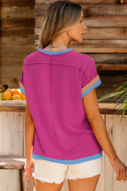 Light Pink Textured Contrast Trim Round Neck T Shirt
