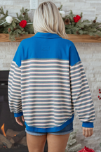Pink Stripe Buttoned V Neck Collared Drop Shoulder Top