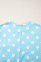 Sky Blue Polka Dot Patch Pocket Twisted Ribbed Top