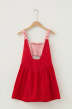 Racing Red Faux Two Piece Gingham Contrast Patchwork Loose Mini Dress