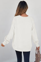 Jungle Green Solid Color Textured Round Neck Drop Shoulder Pullover Sweatshirt