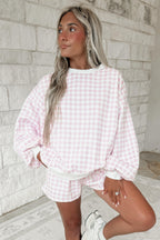 Yellow Plaid Baggy Pullover Drawstring Casual Shorts 2pcs Outfit