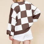 Orange Checkered Bishop Sleeve Sweater