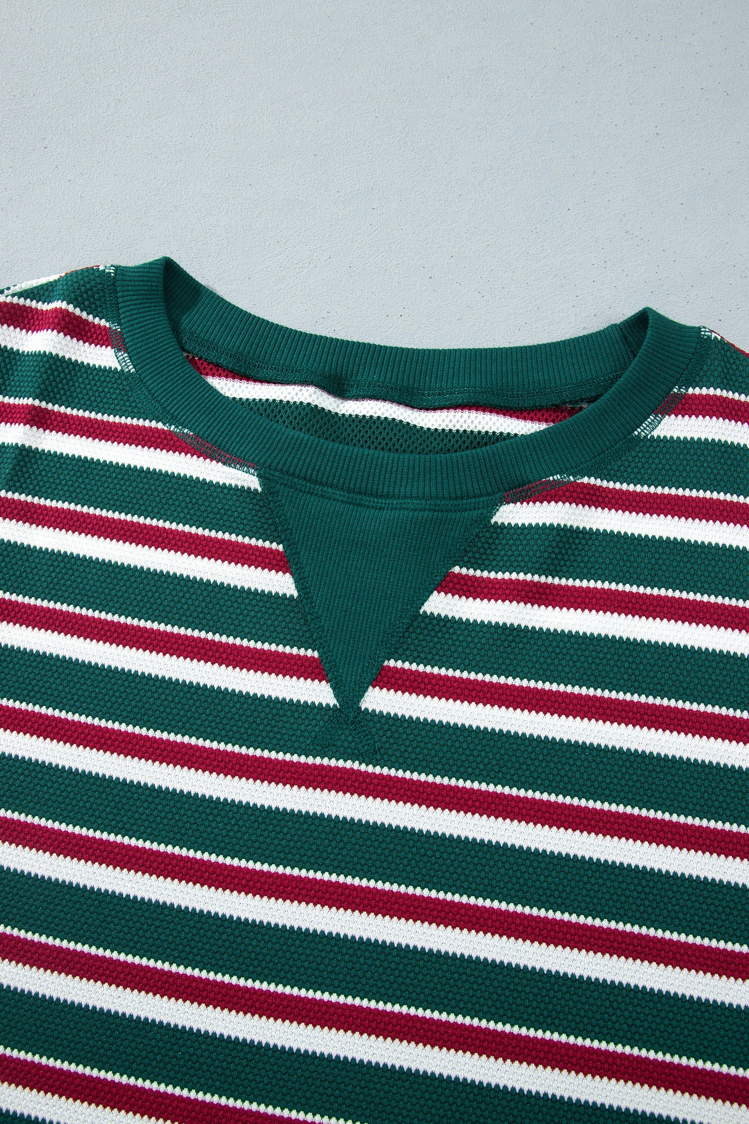 Green Stripe Striped Colorblock Round Neck Long Sleeve Shift Plus Size Sweatshirt