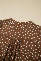 Brown V Neck Polka Dot Long Sleeve Shift Plus Size Dress