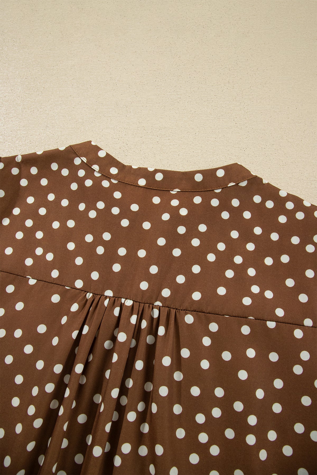 Brown V Neck Polka Dot Long Sleeve Shift Plus Size Dress