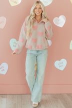 Gray Bow Sherpa Quarter Zip Drop Shoulder Baggy Sweatshirt