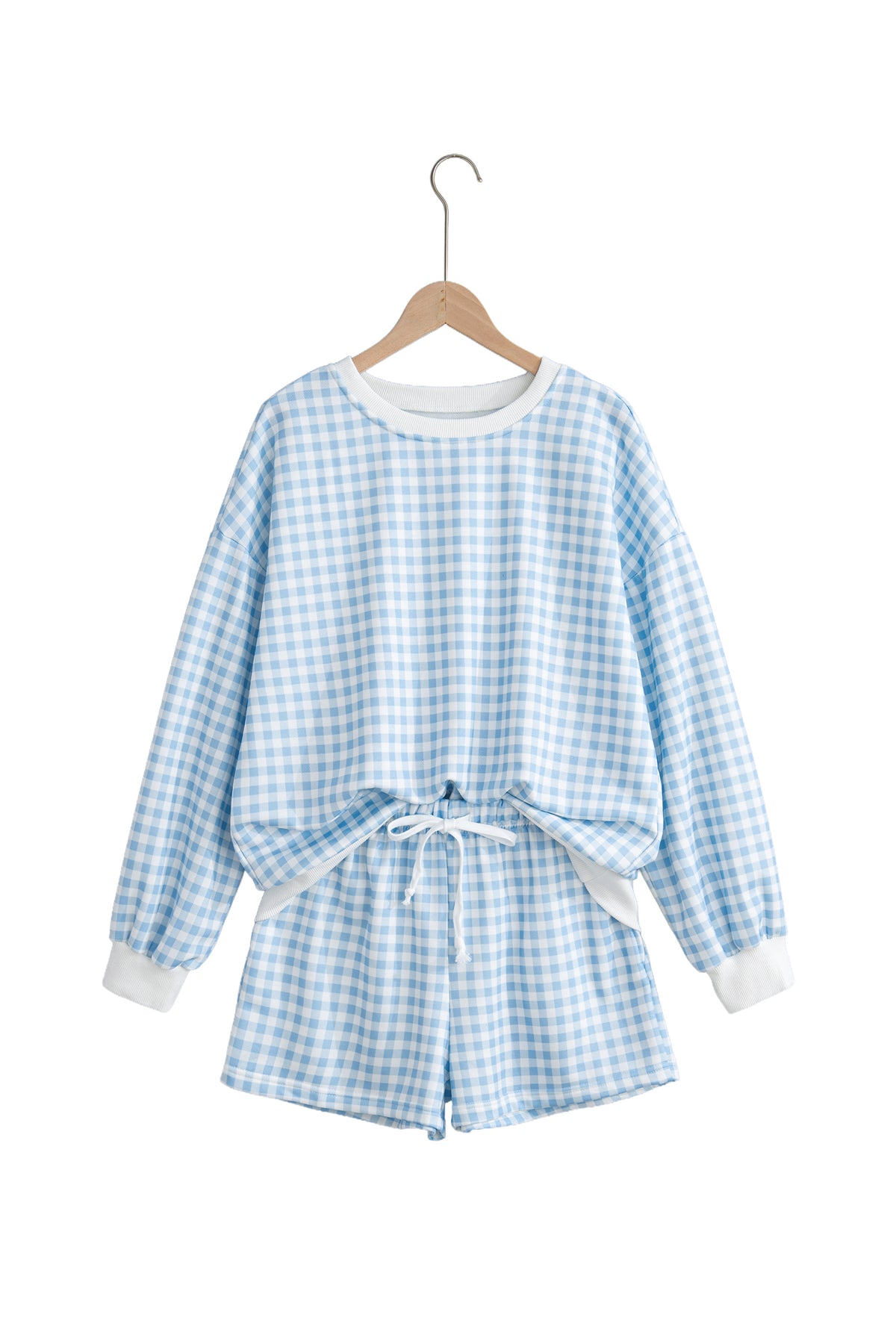 Yellow Plaid Baggy Pullover Drawstring Casual Shorts 2pcs Outfit