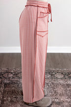 Green Plaid Contrast Trim Drawstring Elastic Waist Shift Pants