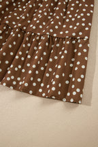 Brown V Neck Polka Dot Long Sleeve Shift Plus Size Dress