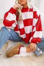 Orange Checkered Bishop Sleeve Sweater