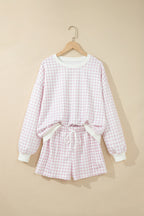 Yellow Plaid Baggy Pullover Drawstring Casual Shorts 2pcs Outfit