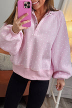 Brown Polka Dot Print Metal Button Collar Casual Pullover Sweatshirt