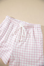Yellow Plaid Baggy Pullover Drawstring Casual Shorts 2pcs Outfit