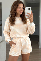Yellow Plaid Baggy Pullover Drawstring Casual Shorts 2pcs Outfit