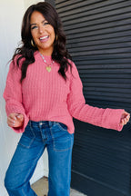 Peach Blossom Drop Shoulder Long Sleeve Knit Regular Fit Sweater