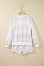 Yellow Plaid Baggy Pullover Drawstring Casual Shorts 2pcs Outfit