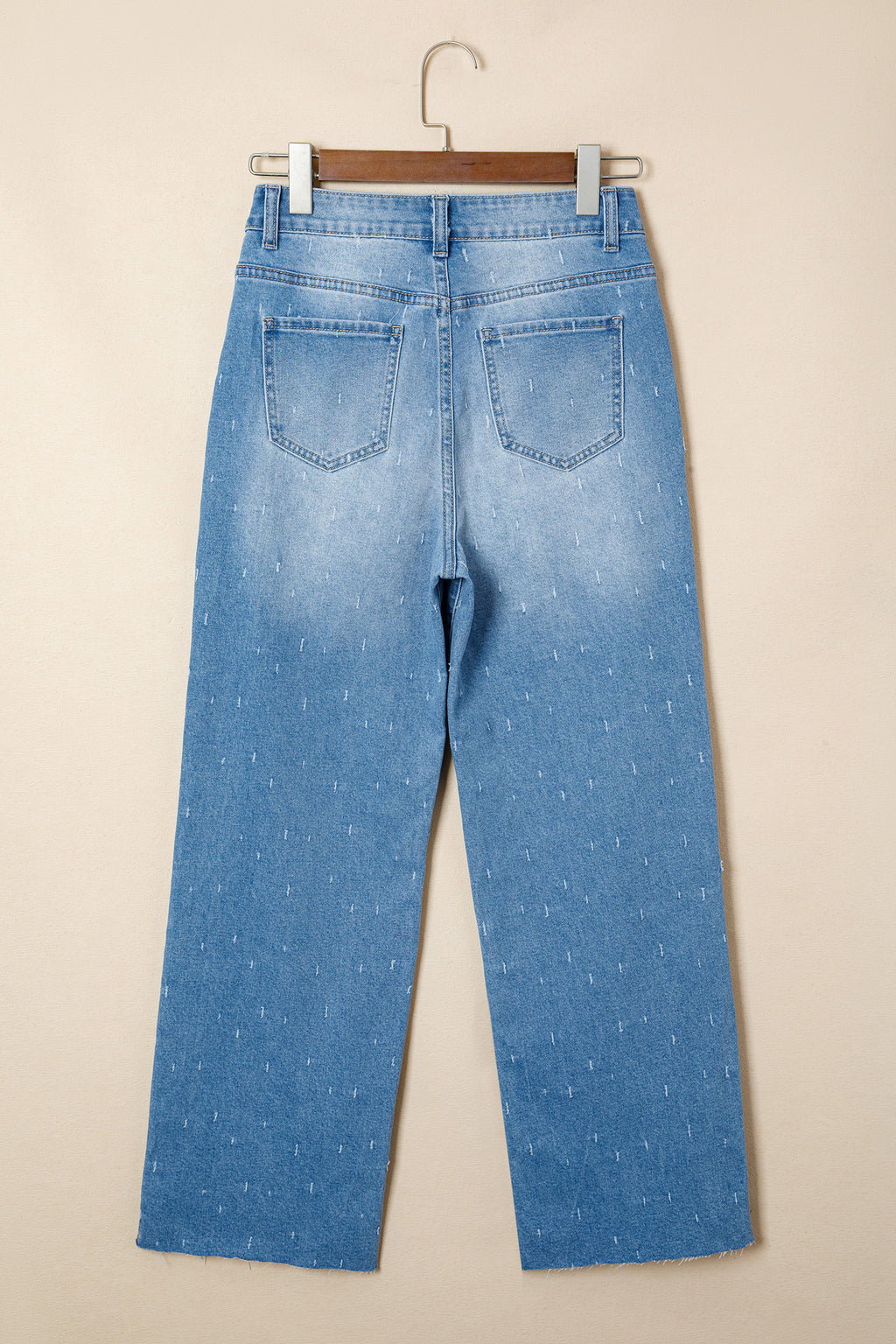 Mist Blue Distressed Detail Tummy Control Raw Hem Jeans