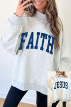 Light Grey FAITH/ JESUS Double Side Letter Print Casual High Neck Sweatshirt