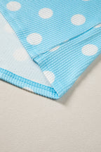 Sky Blue Polka Dot Patch Pocket Twisted Ribbed Top