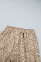 Khaki Leopard Star Print Long Sleeve Loose Casual Two Piece Pants Set