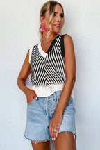 Black Contrast Chevron Knit V Neck Sweater Vest